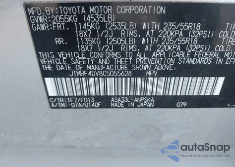 2012 Toyota Rav4 Sport from USA, damaged, VIN JTMRF4DV8C5055628